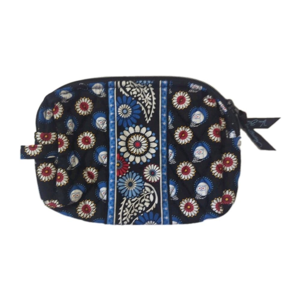 Vera Bradley Night Owl Cosmetic Bag Travel‎ Make Up Blue Floral Paisley Lined